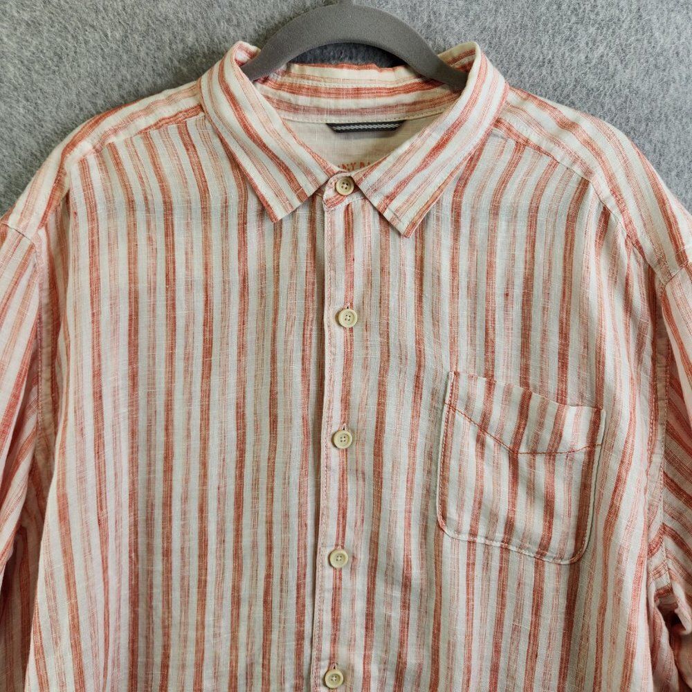Tommy Bahama Relax Shirt Mens XL Orange Striped Linen Long Sleeve Pocket - Picture 2 of 14